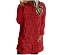 RLEHJN Damen Pullover Teddy Hoodie Warm Teddy-Fleece Kapuzenpullover Plüsch Pyjama Herz Print Warm Winter Morgenmantel Damen Jacke Flauschig Plüsch Pyjama Bequeme Sweatshirt mit Taschen Loungewear