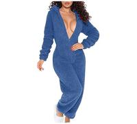 RLEHJN Einteiler Schlafanzug mit po Klappe Damen Lang, Damen Jumpsuit Teddy Fleece Einteiler Overall Anzug Flauschig, Rückenfreies Top Sale Damenbekleidung, Winter Warm Onesie Damen Kuschelig