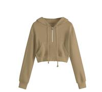 RLEHJN Full-Zip Hoodie Damen Teenager Mädchen Bauchfrei Kapuzenpullover Langarm Kurz Hoodie Sweatshirt Leicht Pullover Tops Kapuzenjacke mit Kordel Optimal für Sport, Streetstyle und Alltag