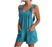 RLEHJN Jumpsuit Damen Sommer Elegant Kurz Sale äRmellos Overall Teenager Mädchen Rundhals Locker Casual Jumpsuits Breite TräGer Sexy Boho Schulterfrei Oversize Blumen Durck Hosenanzug Playsuit Romper