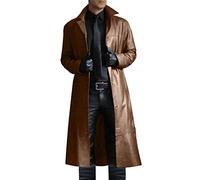 RLEHJN Ledermantel Herren Lang Leder Trenchcoat Schwarz Winterjacke Vintage Leder Übergangsjacken Große Größen Modischer Elegantes Einreihiger Jacke Winter Winddichte Langer Lederjacke Fliegerjacke
