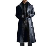 RLEHJN Ledermantel Herren Lang Leder Trenchcoat Schwarz Winterjacke Vintage Leder Übergangsjacken Große Größen Modischer Elegantes Einreihiger Jacke Winter Winddichte Langer Lederjacke Fliegerjacke