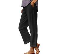 RLEHJN Leinenhose Damen,Elastisch Hohe Taille Sommerhose Leicht Baumwolle Leinen Stoffhose Geradem Bein Freizeithose Bequeme Strandhose Musselin Hose Sommerhosen Große Größen Damen S-5XL