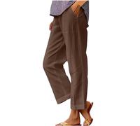 RLEHJN Leinenhose Damen,Elastisch Hohe Taille Sommerhose Leicht Baumwolle Leinen Stoffhose Geradem Bein Freizeithose Bequeme Strandhose Musselin Hose Sommerhosen Große Größen Damen S-5XL