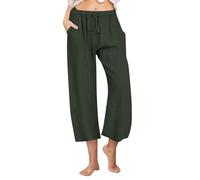 RLEHJN Leinenhose Damen Sommer,3/4 Hose Weites Bein Freizeithose Baumwolle Leinen Stoffhose Einfarbig Caprihose Sommerhosen Große Größen Damen Elastischem Bund Jogginghose Atmungsaktive Strandhose