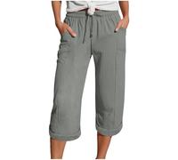 RLEHJN Leinenhose Damen Sommer 3/4,Musselin Kurze Hose Baumwolle Leinen Sommerhose Mit Taschen Causal Locker Caprihose Elastische Bequeme Stoffhose Sport Freizeit Strandhose Mit Gummizug