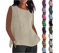 RLEHJN Musselin Tank Top Damen,Lang Trägertop Locker T-Shirt Lässige Baumwoll Leinen Tanktops Sommer Plissierte Ärmelloses Tunika Leichte Damen T-Shirt Strand Vest Blusentop Übergröße S-5XL