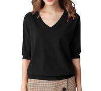 RLEHJN Pullover Damen Sommer V-Ausschnitt Kurzarmpullover Damen Langarm nahtlosem Stricktop, Leicht Strick Pulli Elegant Strickpulli mit Halbarm DüNne Weich Knit Sweater Warm Herbst Winter Outfit