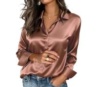 RLEHJN Satin Bluse Damen,Elegant Hemdbluse Langarm Glänzende Blusen Sommer Damenblusen Bequeme Stainbluse Schlafshirt Festlich Oberteile Leicht Schlafanzugoberteile Hemd Frauen Pyjama