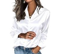 RLEHJN Satin Bluse Damen,Elegant Hemdbluse Langarm Glänzende Blusen Sommer Damenblusen Bequeme Stainbluse Schlafshirt Festlich Oberteile Leicht Schlafanzugoberteile Hemd Frauen Pyjama