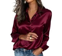 RLEHJN Satin Bluse Damen,Elegant Hemdbluse Langarm Glänzende Blusen Sommer Damenblusen Bequeme Stainbluse Schlafshirt Festlich Oberteile Leicht Schlafanzugoberteile Hemd Frauen Pyjama