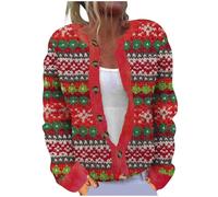 RLEHJN Strickjacken für damen, Weihnachts-Cardigan mit Weihnachtsmann-Muster Knopfverschluss Winterjacke Leichte Strickjacke Warmer Strickpullover Gemütlich und modisch für Winter