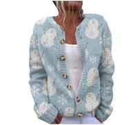 RLEHJN Strickjacken für damen, Weihnachts-Cardigan mit Weihnachtsmann-Muster Knopfverschluss Winterjacke Leichte Strickjacke Warmer Strickpullover Gemütlich und modisch für Winter