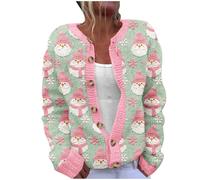RLEHJN Strickjacken für damen, Weihnachts-Cardigan mit Weihnachtsmann-Muster Knopfverschluss Winterjacke Leichte Strickjacke Warmer Strickpullover Gemütlich und modisch für Winter