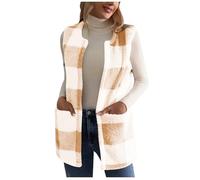RLEHJN Teddy Fleece Weste Damen Warme Ärmellose Weste für Herbst und Winter Teddy Fleece Winterweste Dicke Plüsch Cardigan Leicht Lang Fellweste Lässig Damenweste Herbstmantel mit Stehkragen