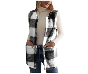 RLEHJN Teddy Fleece Weste Damen Warme Ärmellose Weste für Herbst und Winter Teddy Fleece Winterweste Dicke Plüsch Cardigan Leicht Lang Fellweste Lässig Damenweste Herbstmantel mit Stehkragen