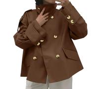 RLEHJN Trenchcoat Damen Kurz Jacke Damen Übergangsjacke Plüsch Elegant Doppelreihiger Wolljacke Revers Jacke Einfarbig Herbstjacke Casual Jacken Mit Taschen Übergangsjacken Frauen Leichte
