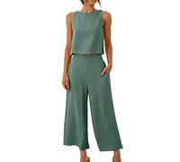 RLEHJN Zweiteiler Damen Elegant Set Sale Tanktops Hose mit Weitem Bein 2 Teiler Sommer Outfits Festlich Hosenanzug Büro Freizeitanzug Ärmellos Outfit Set Damen Hausanzug Lounge Wear Jogginganzug