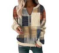 RMBLYfeiye 1/4 Zip Pullover Damen Blumen Bedruckt Sweatshirt Ohne Kapuze Y2k Mit Reißverschluss Langarm Herbst Blusen Elegant Longtop Trachtenbluse Lustige T Shirts Für Frauen