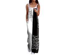 RMBLYfeiye 2 Teiler Damen Sommer Hose Schwarz Hosenanzug Spaghetti Sonnenblume Druck Overall Baumwoll Leinen Quadratischer Hals Bibs Mit Taschen