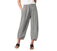 RMBLYfeiye 3/4 Hose Damen Damen Hosen Elegant Wanderhose Damen Zip Off High Waist Einfarbiges 7/8 Hosen Mit Taschen Baumwoll Leinen Locker Chino Hose Leicht Sommerhose Jogpants Damen (Grau, S)