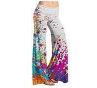 RMBLYfeiye 3/4 Hose Damen Palazzo Hose Damen Hose Damen Schwarz High Waist Blumen Bedruckt Palazzo Hose Elastische Taille Yoga Hose Stretch Freizeithose Outdoorhose Damen (Hellblau, S)