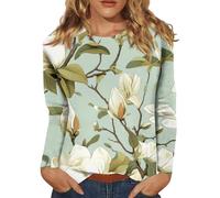 RMBLYfeiye Angebote des Tages Heute Blusen Damen Shirts Damen Weiße Bluse Rundhals Long Sleeve Oversized Sweatshirt Blumen Bedruckt Laufshirt Locker Langarmshirt Damen T Shirt L