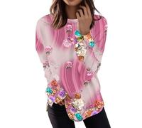 RMBLYfeiye Angebote des Tages Heute Damen Blusenshirt Damen Glitzer Oberteile Damen Opus Bluse Damen Rundhals Langarm Sweatshirt Musterdruck Sportshirt Basic Sweatshirt Herbst T-Shirt Bedrucken L