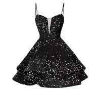 RMBLYfeiye Angebote des Tages Heute Damen Langes Sommerkleid Damen Maxikleid Hochzeitsgast Kleid Festlich Damen Spaghetti A Linien Glitzer Kleid Ausgefallene Kleid Lang (Schwarz, 14)