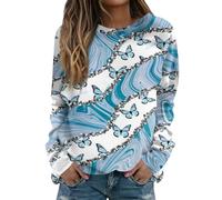 RMBLYfeiye Angebote des Tages Heute Damen Spitzen Oberteile Damen Musselin Bluse Hawaii Hemden Rundhals Long Sleeve Oversized Sweatshirt Blumen Bedruckt Pulli Leichte Gym Shirt S