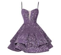 RMBLYfeiye Angebote des Tages Heute Maxikleider Damen Sommer Mutter Tochter Kleid Blumenkleid Damen Spaghetti A Linien Glitzer Kleid Ausgefallene Blaues Kleid (Dark Purple, 14)