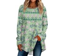 RMBLYfeiye Angebote des Tages Heute Spitzen Oberteile Damen Musselin Bluse Oversize Bluse Damen Gestreifter Bedruckt Long Sleeve Oversized Sweatshirt Rundhals Longshirt Casual Pulli Damen Shirt M