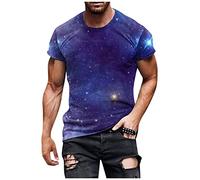 RMBLYfeiye Arbeits T-Shirt Herren Herren Hemd Slim Fit Langarm Langarmshirt Herren Rundhals Sterne Druck Muskelshirts Kurzarm Slim Fit Sport Shirts Stretch Funktionsshirt T Shirt Weiß (Lila, M)