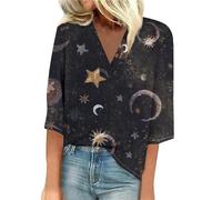 RMBLYfeiye Basic Langarmshirt Damen Hawaii Hemd Oversize Bluse Oberteile Sommer Tshirt 3/3 Arm Weiß