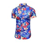 RMBLYfeiye Batik Shirt Herren Herren Hemd Langarm 4XL Poloshirt Reverskragen Gestreifter Druck Strandhemd Kurzarm Slim Fit Cooler Shirt Basic Freizeithemd Tshirt Weiss (Blau, XXL)