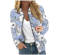 RMBLYfeiye Blaue Strickjacke Damen Long Weste Lang Bomberjacke Blumenmuster Übergangsjacke Mit Reißverschluss Leichte Rundhals Trachtenjacke Kurz