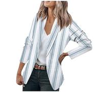 RMBLYfeiye Blazer Beige Damen Übergangsjacke Herbst Bolero Langarm Mantel Langrevers Gestreifter Druck Kurzblazer Blazermantel Elegant Blazers Strickjacke Lang
