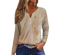 RMBLYfeiye Blusen & Tuniken Für Damen Blumen Bedruckt Langarm Blusenshirt V-Ausschnitt Henley Shirt Knopf Longshirt Leichte Basic Langarmshirt Herbst Oberteile Ausgefallene Bluse Frauen Hemdbluse