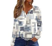 RMBLYfeiye Blusen & Tuniken Für Damen Blumen Bedruckt Langarm Henley Shirt V-Ausschnitt Blusenshirt Leichte Langarmshirt Basic Frauen Hemdbluse Elegante Oberteile Ausgefallene Regular Fit Longshirt