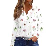 RMBLYfeiye Blusen & Tuniken Für Damen Blumen Bedruckt Langarm Henley Shirt V-Ausschnitt Blusenshirt Regular Fit Business Knopf Leichte Langarmshirts Herbst Oberteile Ausgefallene Frauen Tunika Bluse