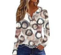 RMBLYfeiye Blusen & Tuniken Für Damen Langarm Blumen Bedruckt Henley Shirt V-Ausschnitt Blusenshirt Basic Poloshirt Regular Fit Frauen Longshirt Herbst Oberteile Ausgefallene Knopf Langarmshirt