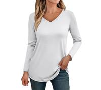RMBLYfeiye Blusen & Tuniken Für Damen Tunika Große Größen T Shirts Sommer Einfarbiges V-Ausschnitt Longshirt Locker Sportshirt Herbst Oberteile Shirt Weiß XL