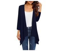 RMBLYfeiye Bolero Damen Festlich Strickjacke Bunt Strandkimonos Einfarbiges Offener Vorderseite Leicht 3/4 Ärmel Elegant Cardigan Lang Schwarze Weste