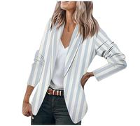 RMBLYfeiye Boleros Damen Revers Offene Front Gestreifter Druck Business Jacke Elegant Bürojacke Longsleeve Arbeit Büro Jacken Blazer Jersey Regular Fit Festlich Cardigan Kurz Übergangsjacke