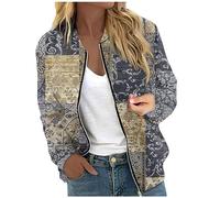 RMBLYfeiye Bomberjacke Damen Kariertes Druck Übergangsjacke Mit Reißverschluss Langarm Leichte College Jacke Taschen Elegant Baseballjacke Für Frauen Frühling Herbst Dünne Vintage Cardigan