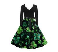 RMBLYfeiye Brautjungfernkleider Sommerkleider Damen Leicht Und Luftig Strickkleid Kleeblatt Bedrucken Sweatkleid Saint Patricks Day St. Outfit Rockabilly Kleid