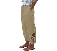 RMBLYfeiye Bundfaltenhose Damen High Waist Hosen High Waist Laufhose Damen Lang Elastische Taille Einfarbiges Stretch 7/8 Hosen Mit Taschen Tunnelzug Locker Palazzo Hose Wanderhose Damen (Gelb S)