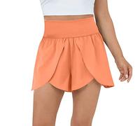 RMBLYfeiye Bundfaltenhose Damen High Waist Paperbag Hose Damen Kompressionsstrumpfhose Damen Paperbag Waist Einfarbiges Yoga Shorts Stretch High Waist Bauchweg Hose Softshellhose Damen (Orange, L)