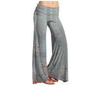 RMBLYfeiye Business Hose Damen Damen Sommerhosen Hose Damen Schwarz High Waist Retro Geblümt Bedruckt Palazzo Hose Elastische Taille Yoga Hose Stretch Freizeithose Haremshose (Grau, 3XL)