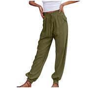 RMBLYfeiye Cargohose Damen Baggy Damen Yoga Hose Bauchweg Hose Damen Elastische Taille Einfarbiges Tunnelzug Pumphose Mit Taschen Locker Chino Hose Leicht Stoffhose Damenhosen Elegant (Armeegrün S)